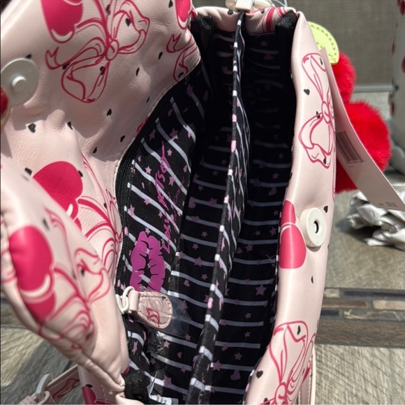 NWT! Betsey Johnson Pink Cherry Hearts Bows Soft Crossbody Bag - Picture 6 of 7